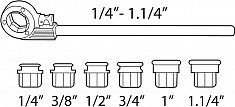 Диапазон применения ручного резьбонарезного клуппа Super-Ego 600 Set Promo 1/2"-3/4"-1"-1 1/4" BSPT R